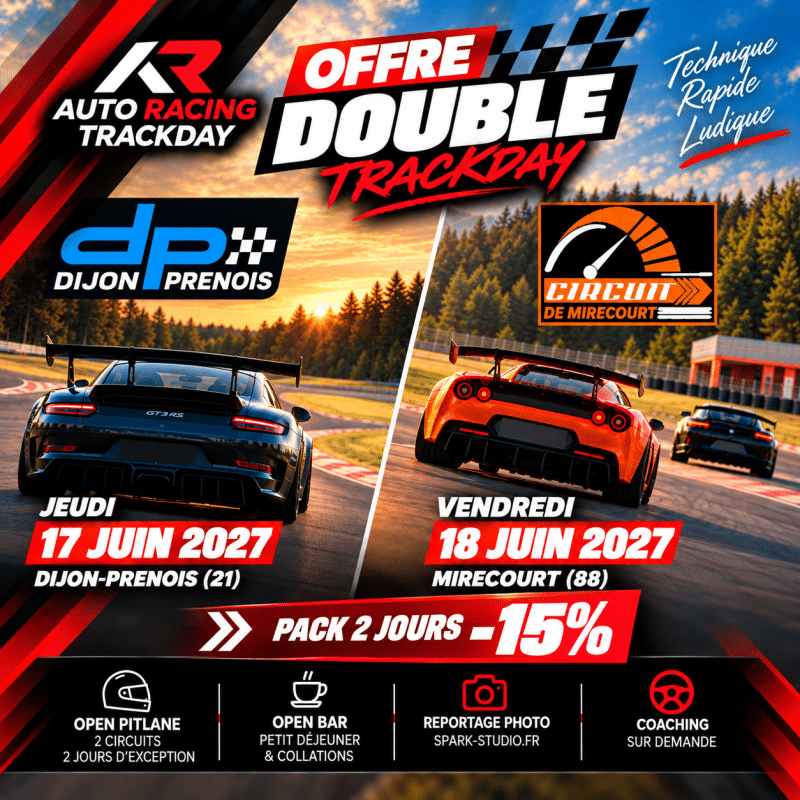 Pack 2 Trackdays – Dijon-Prenois 17 juin + Mirecourt 18 juin 2027 | -15 %